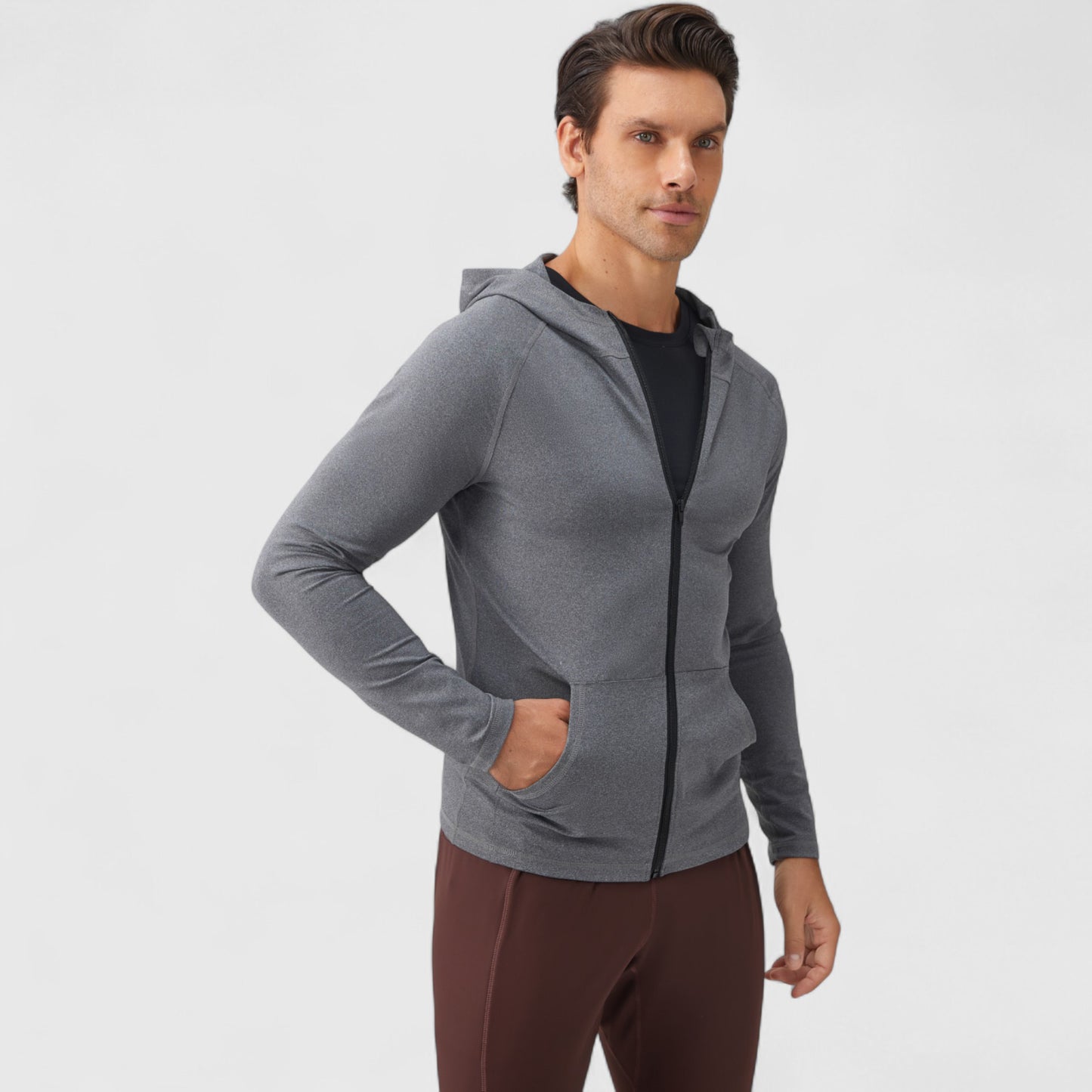 Anna-Kaci Active Men's Fitted Full-Zip Hooded Jacket with Front Pockets and Long Sleeves