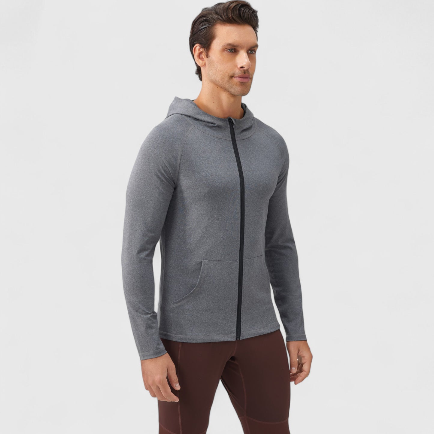 Anna-Kaci Active Men's Fitted Full-Zip Hooded Jacket with Front Pockets and Long Sleeves