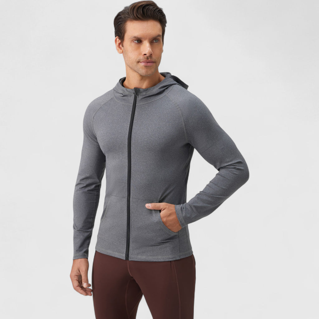 Anna-Kaci Active Men's Fitted Full-Zip Hooded Jacket with Front Pockets and Long Sleeves