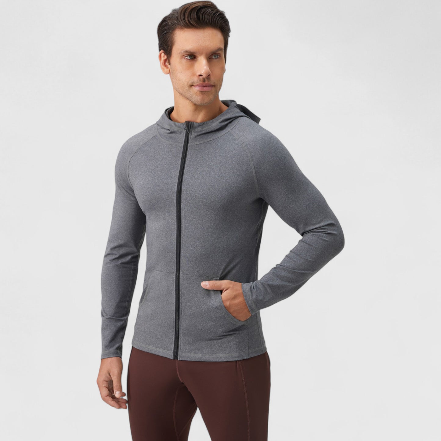 Anna-Kaci Active Men's Fitted Full-Zip Hooded Jacket with Front Pockets and Long Sleeves