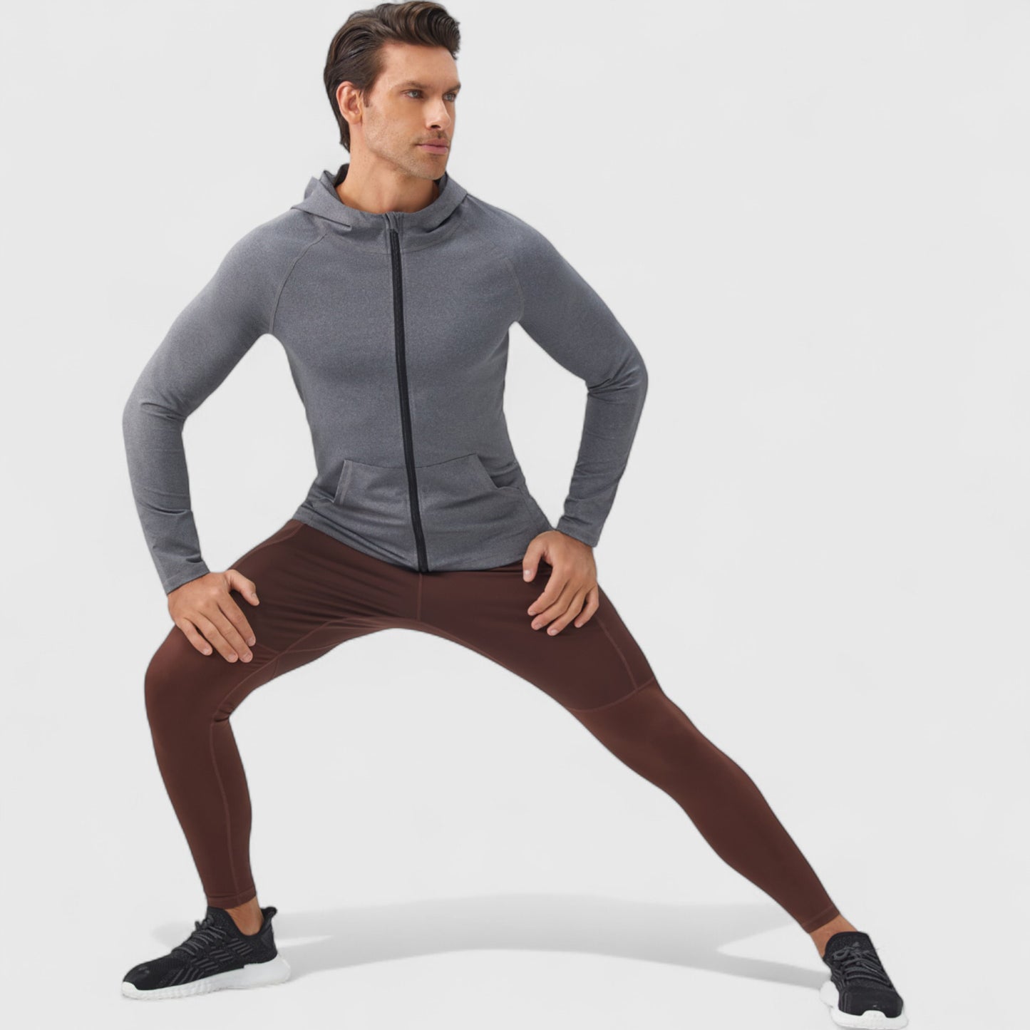 Anna-Kaci Active Men's Fitted Full-Zip Hooded Jacket with Front Pockets and Long Sleeves