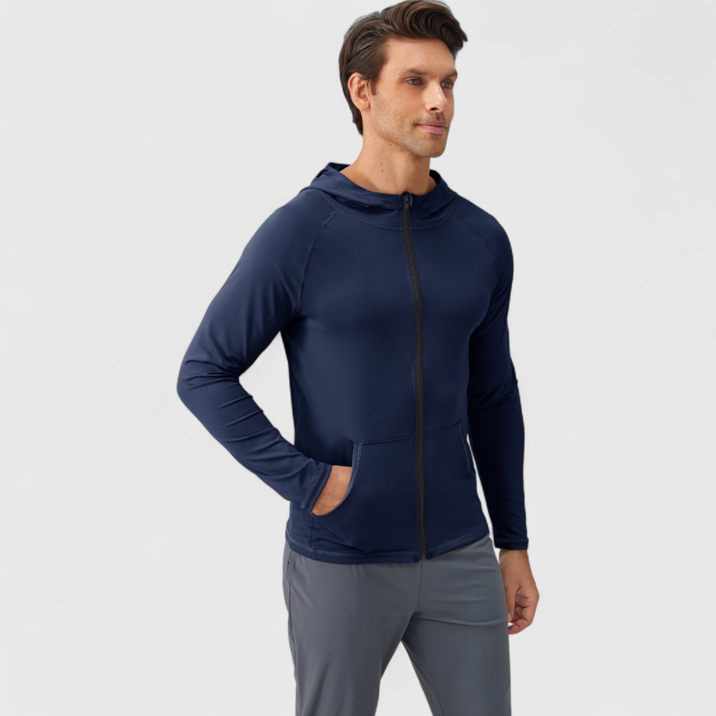 Anna-Kaci Active Men's Fitted Full-Zip Hooded Jacket with Front Pockets and Long Sleeves