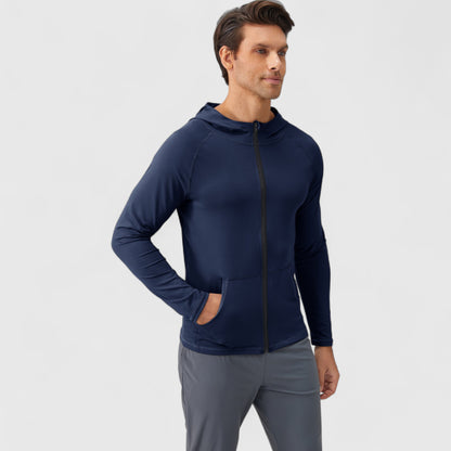 Anna-Kaci Active Men's Fitted Full-Zip Hooded Jacket with Front Pockets and Long Sleeves