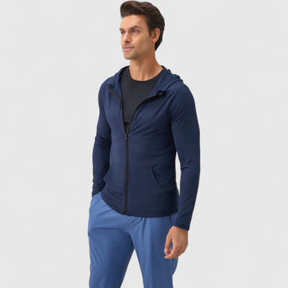 Anna-Kaci Active Men's Fitted Full-Zip Hooded Jacket with Front Pockets and Long Sleeves