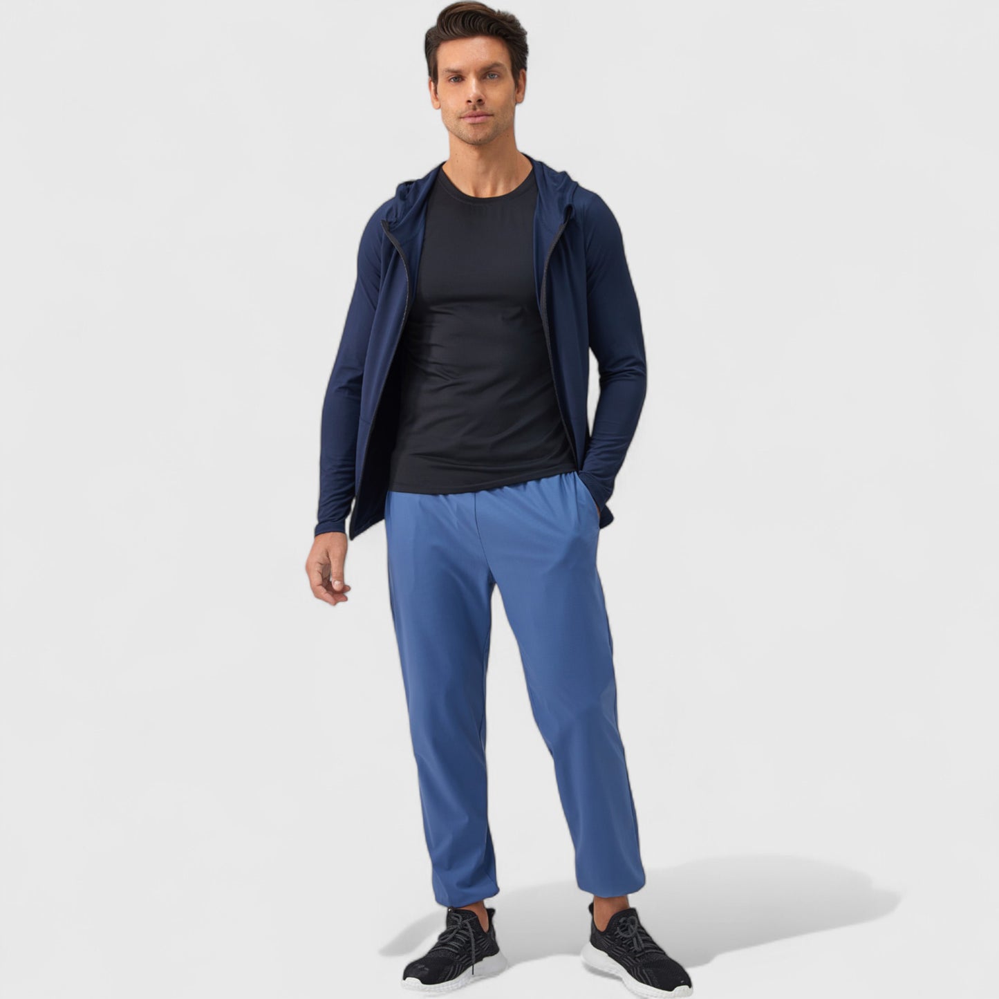Anna-Kaci Active Men's Fitted Full-Zip Hooded Jacket with Front Pockets and Long Sleeves