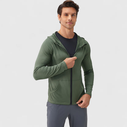 Anna-Kaci Active Men's Fitted Full-Zip Hooded Jacket with Front Pockets and Long Sleeves
