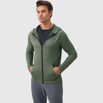 Anna-Kaci Active Men's Fitted Full-Zip Hooded Jacket with Front Pockets and Long Sleeves
