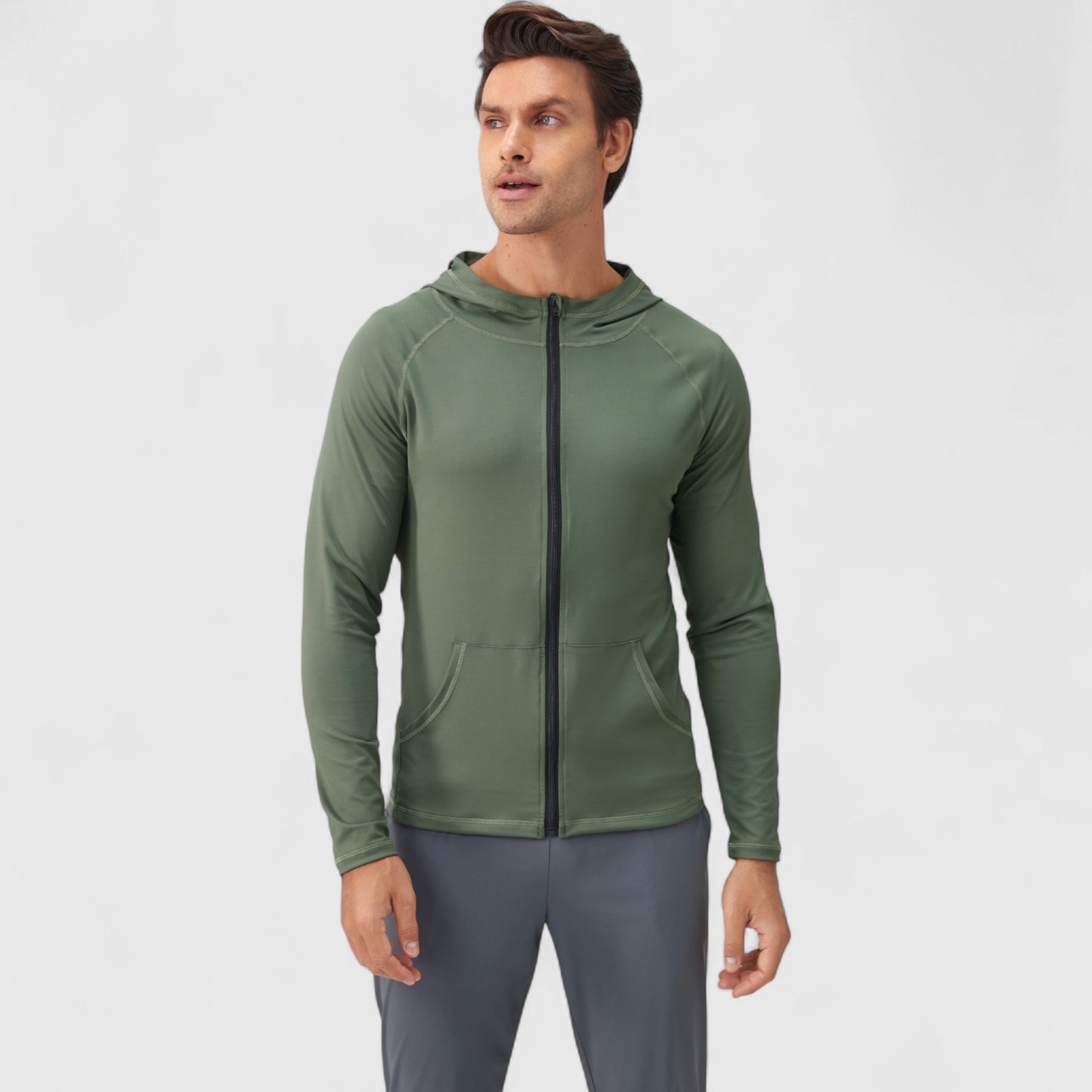 Anna-Kaci Active Men's Fitted Full-Zip Hooded Jacket with Front Pockets and Long Sleeves
