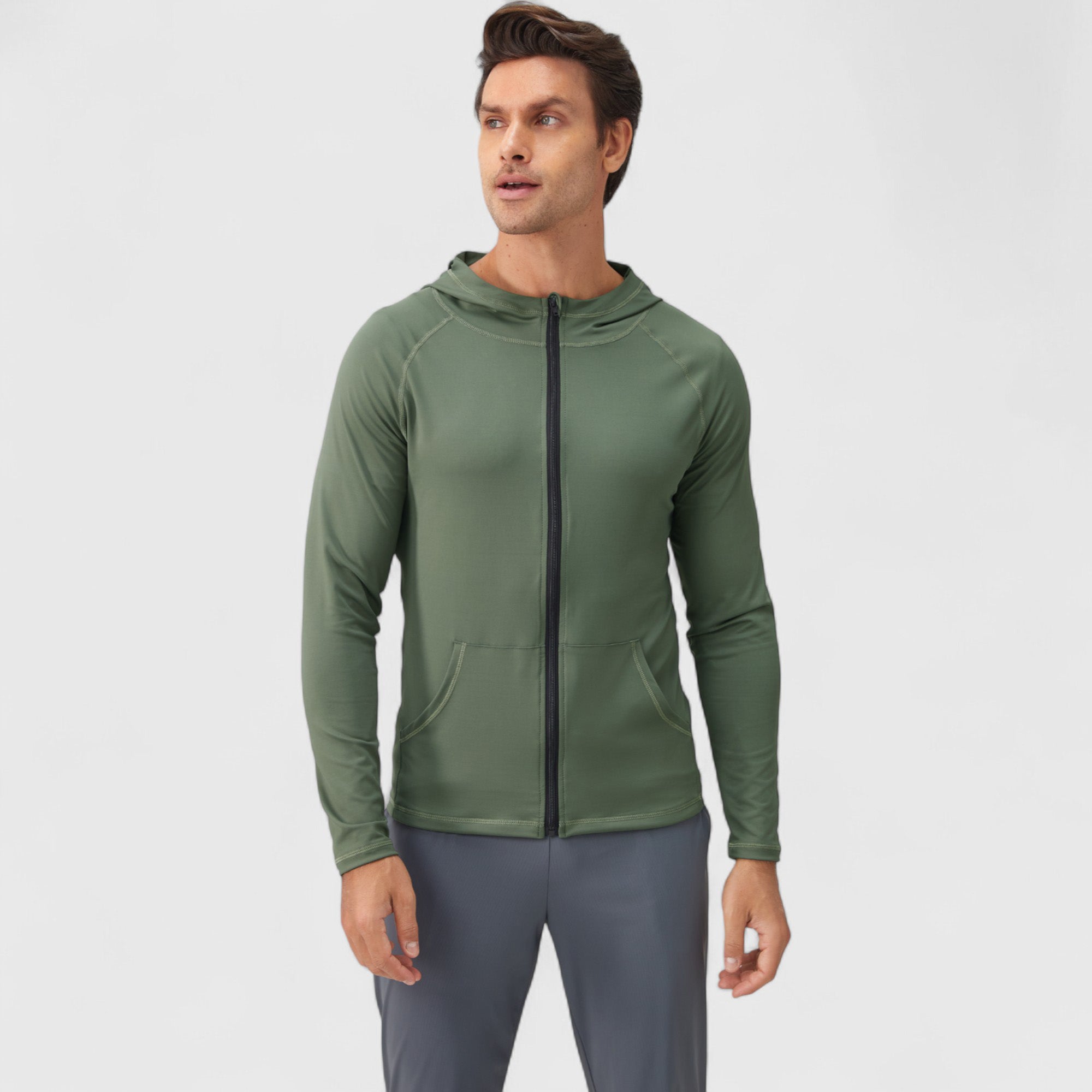 Anna-Kaci Active Men's Fitted Full-Zip Hooded Jacket with Front Pockets and Long Sleeves