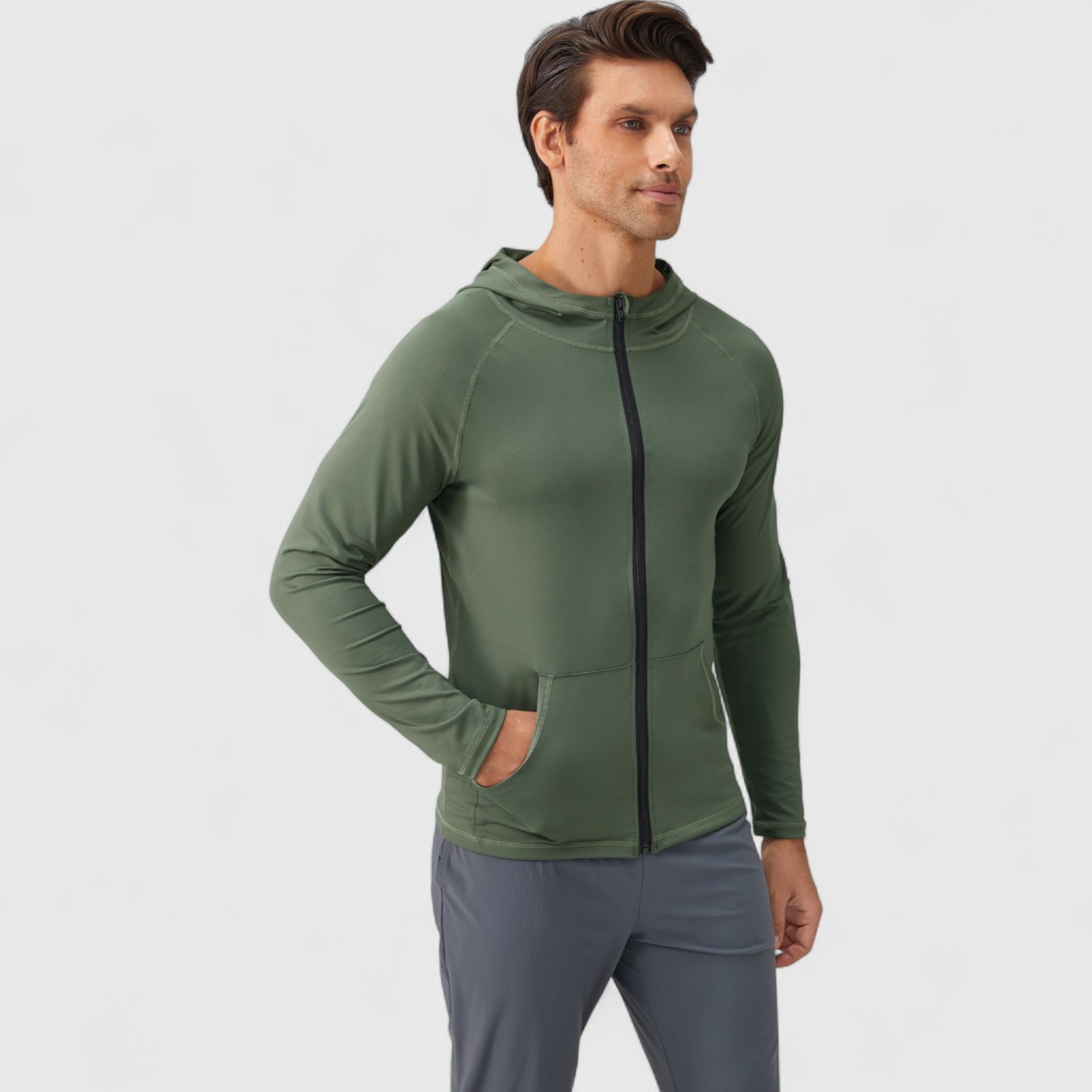 Anna-Kaci Active Men's Fitted Full-Zip Hooded Jacket with Front Pockets and Long Sleeves