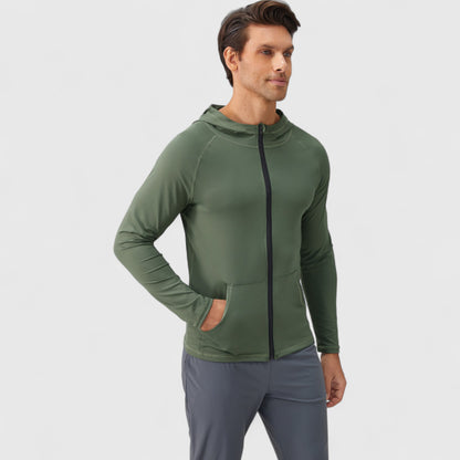 Anna-Kaci Active Men's Fitted Full-Zip Hooded Jacket with Front Pockets and Long Sleeves