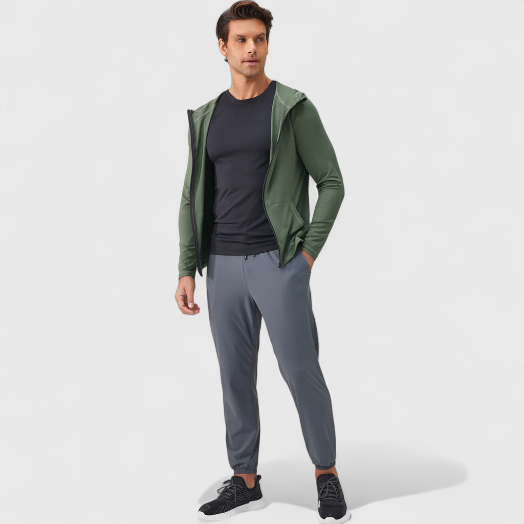 Anna-Kaci Active Men's Fitted Full-Zip Hooded Jacket with Front Pockets and Long Sleeves