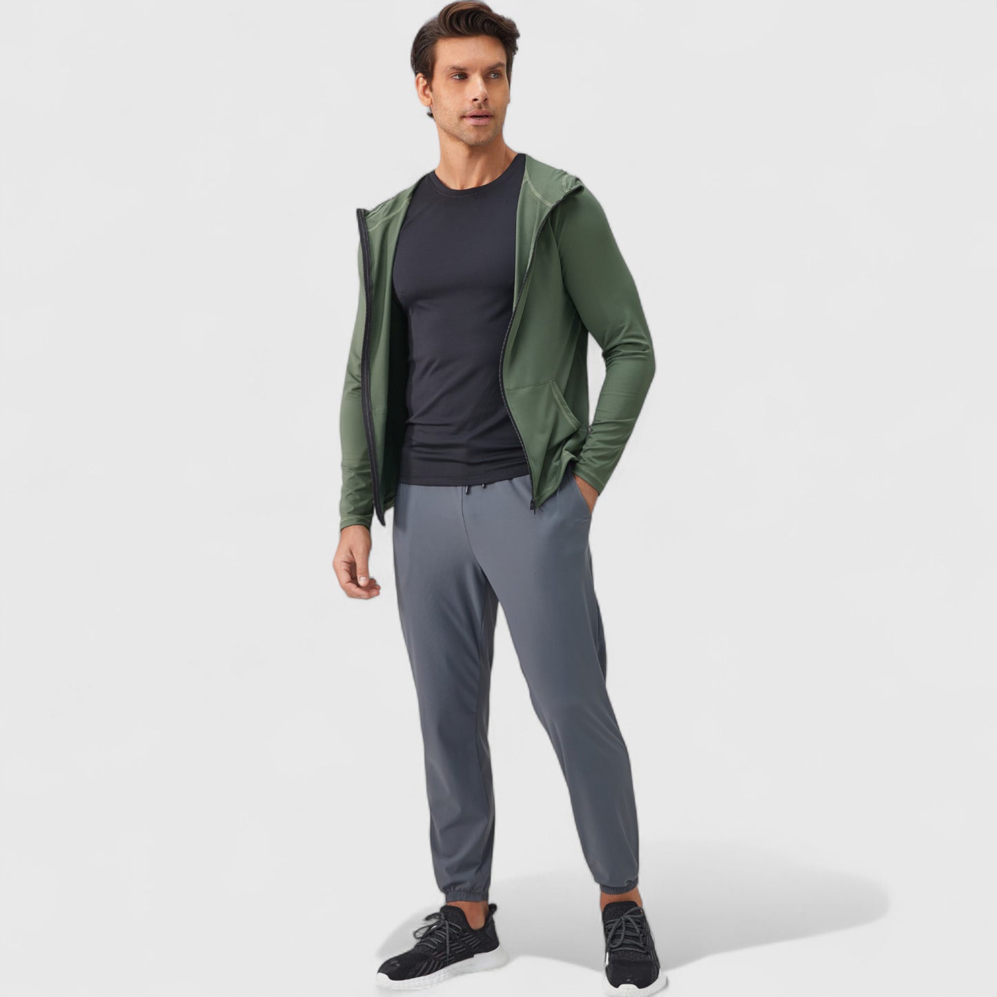 Anna-Kaci Active Men's Fitted Full-Zip Hooded Jacket with Front Pockets and Long Sleeves