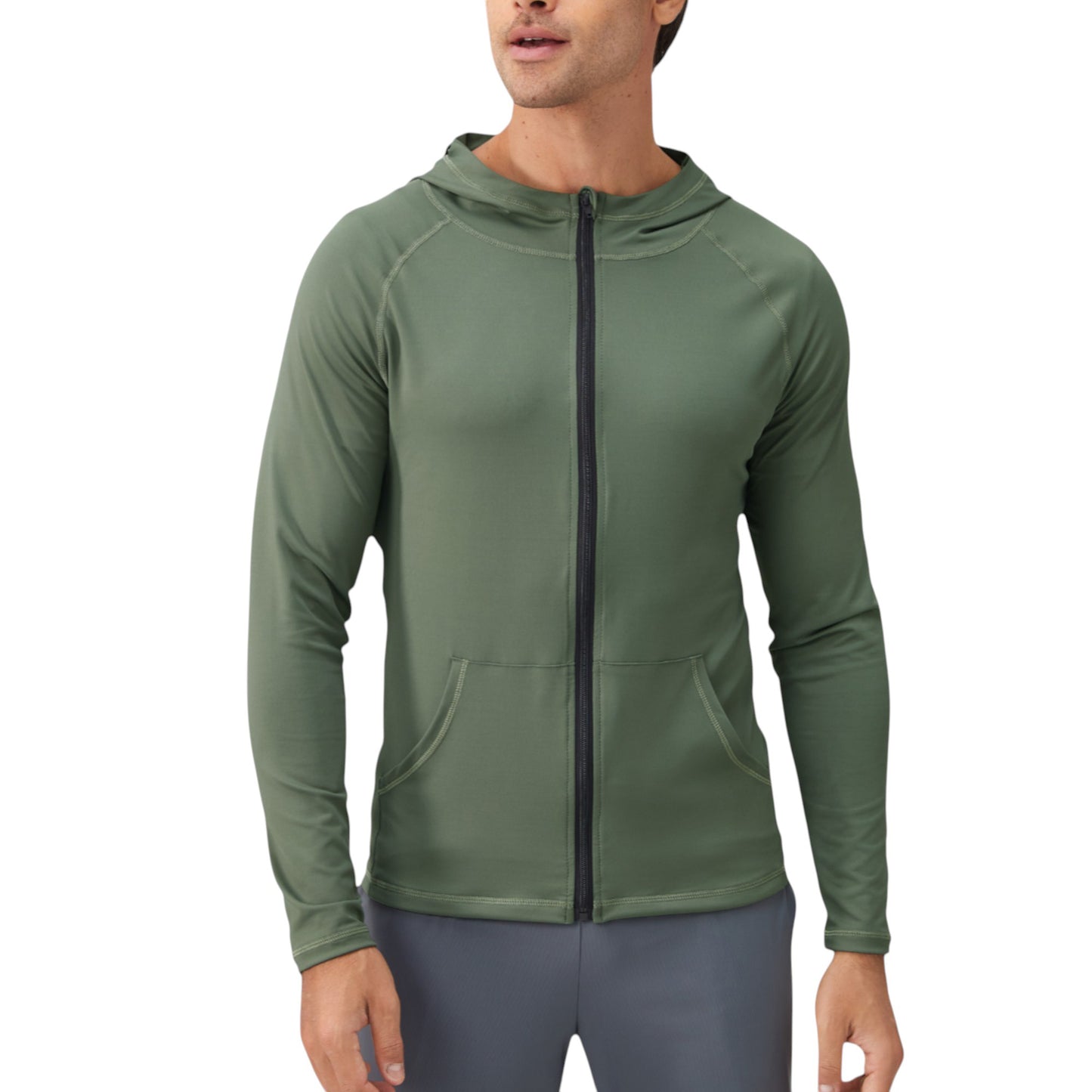Anna-Kaci Active Men's Fitted Full-Zip Hooded Jacket with Front Pockets and Long Sleeves