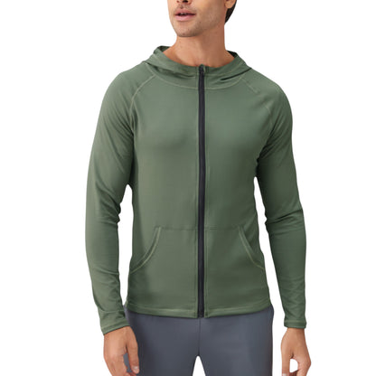 Anna-Kaci Active Men's Fitted Full-Zip Hooded Jacket with Front Pockets and Long Sleeves