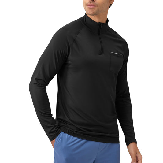 Anna-Kaci Active Men's Long Sleeve Quarter-Zip Pullover with Reflective Chest Detail and Slim Fit Design