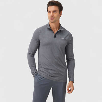 Anna-Kaci Active Men's Long Sleeve Quarter-Zip Pullover with Reflective Chest Detail and Slim Fit Design