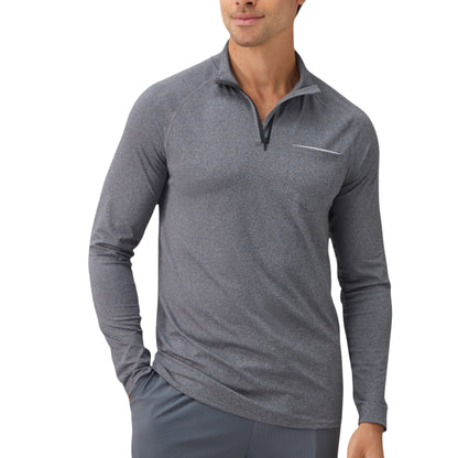 Anna-Kaci Active Men's Long Sleeve Quarter-Zip Pullover with Reflective Chest Detail and Slim Fit Design