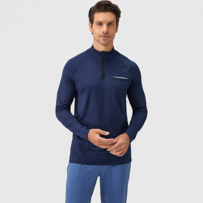 Anna-Kaci Active Men's Long Sleeve Quarter-Zip Pullover with Reflective Chest Detail and Slim Fit Design