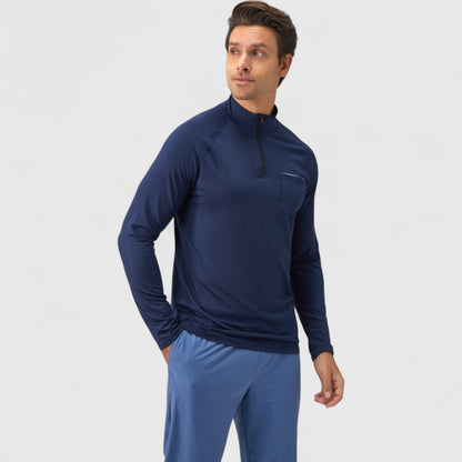 Anna-Kaci Active Men's Long Sleeve Quarter-Zip Pullover with Reflective Chest Detail and Slim Fit Design