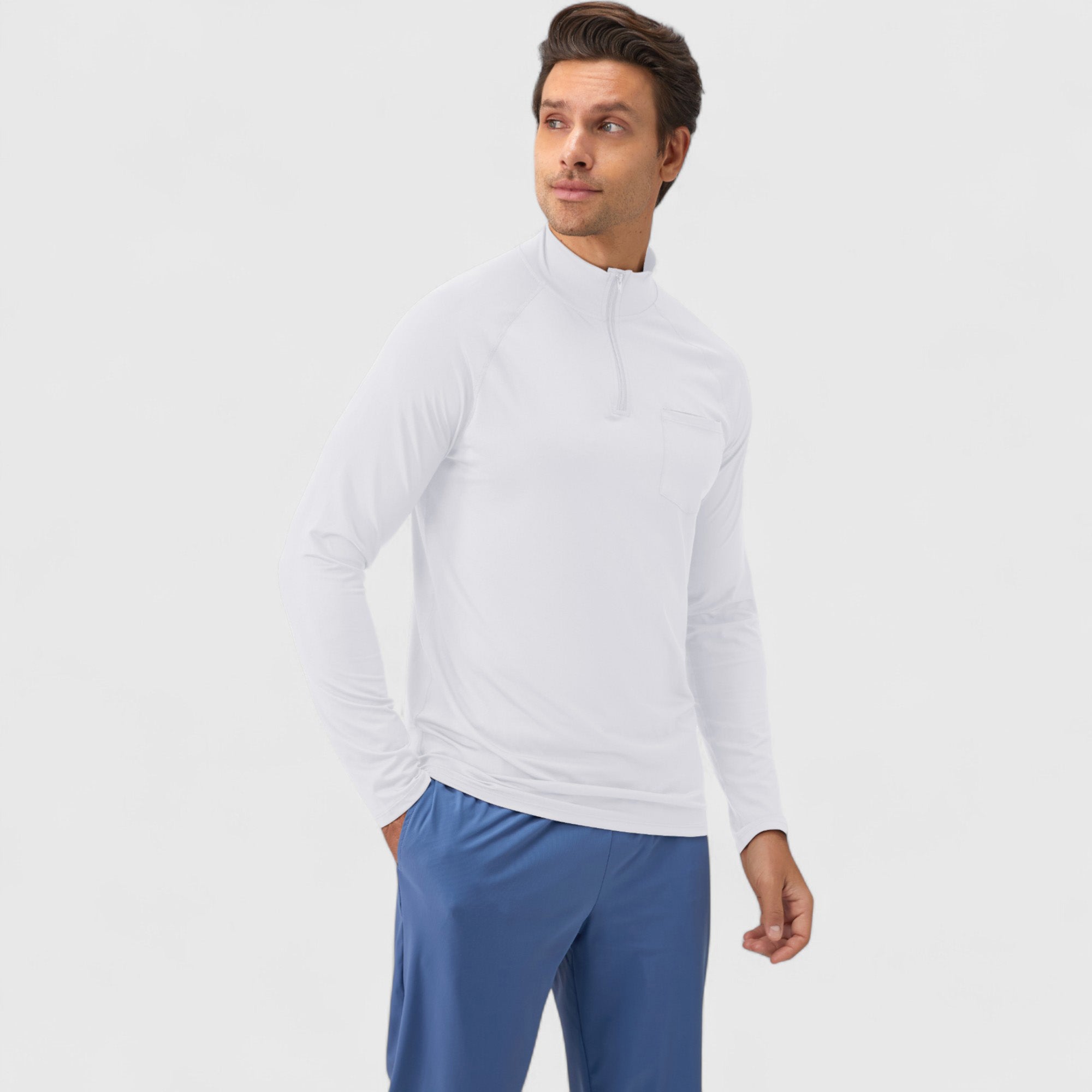 Anna-Kaci Active Men's Long Sleeve Quarter-Zip Pullover with Reflective Chest Detail and Slim Fit Design
