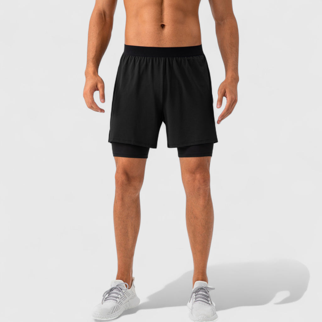 Anna-Kaci Active Men's 2-in-1 Training Shorts with Inner Compression Layer and Elastic Waistband