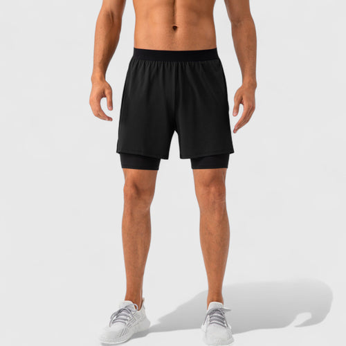 Anna-Kaci Active Men's 2-in-1 Training Shorts with Inner Compression Layer and Elastic Waistband