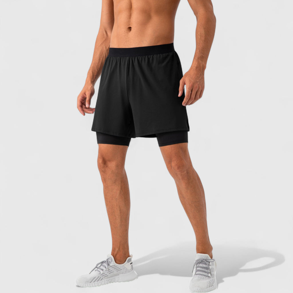 Anna-Kaci Active Men's 2-in-1 Training Shorts with Inner Compression Layer and Elastic Waistband