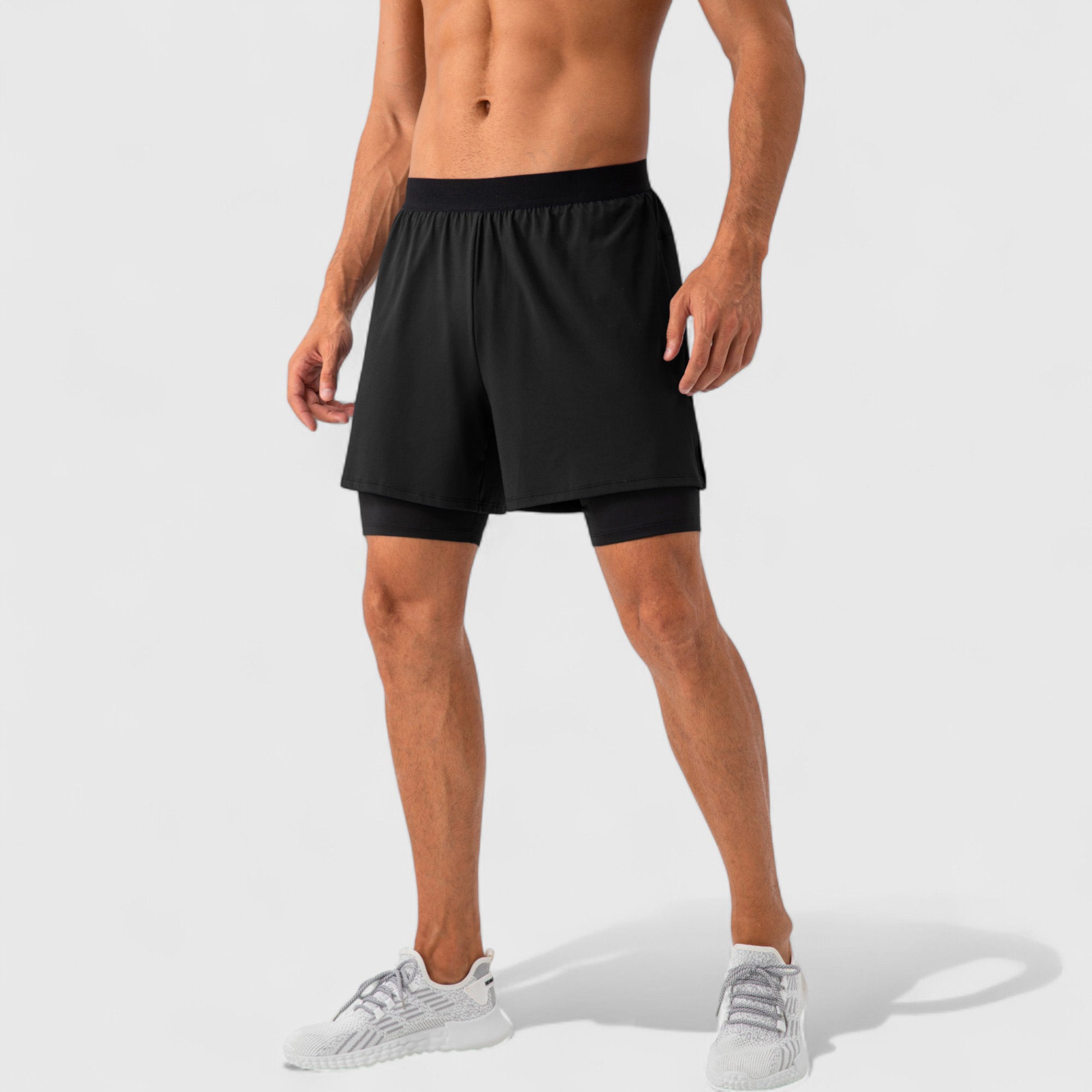 Anna-Kaci Active Men's 2-in-1 Training Shorts with Inner Compression Layer and Elastic Waistband