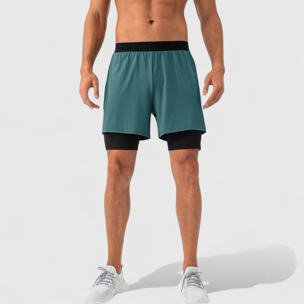 Anna-Kaci Active Men's 2-in-1 Training Shorts with Inner Compression Layer and Elastic Waistband