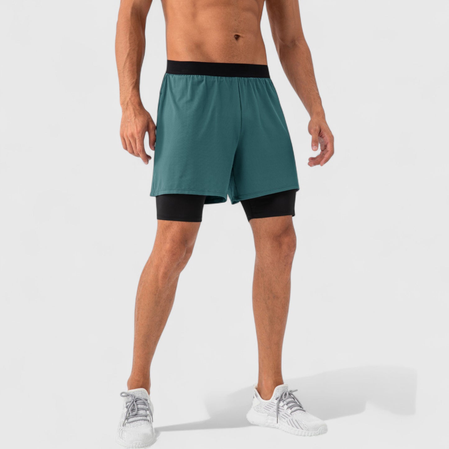 Anna-Kaci Active Men's 2-in-1 Training Shorts with Inner Compression Layer and Elastic Waistband