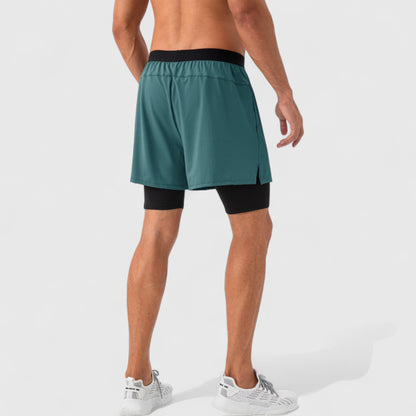 Anna-Kaci Active Men's 2-in-1 Training Shorts with Inner Compression Layer and Elastic Waistband