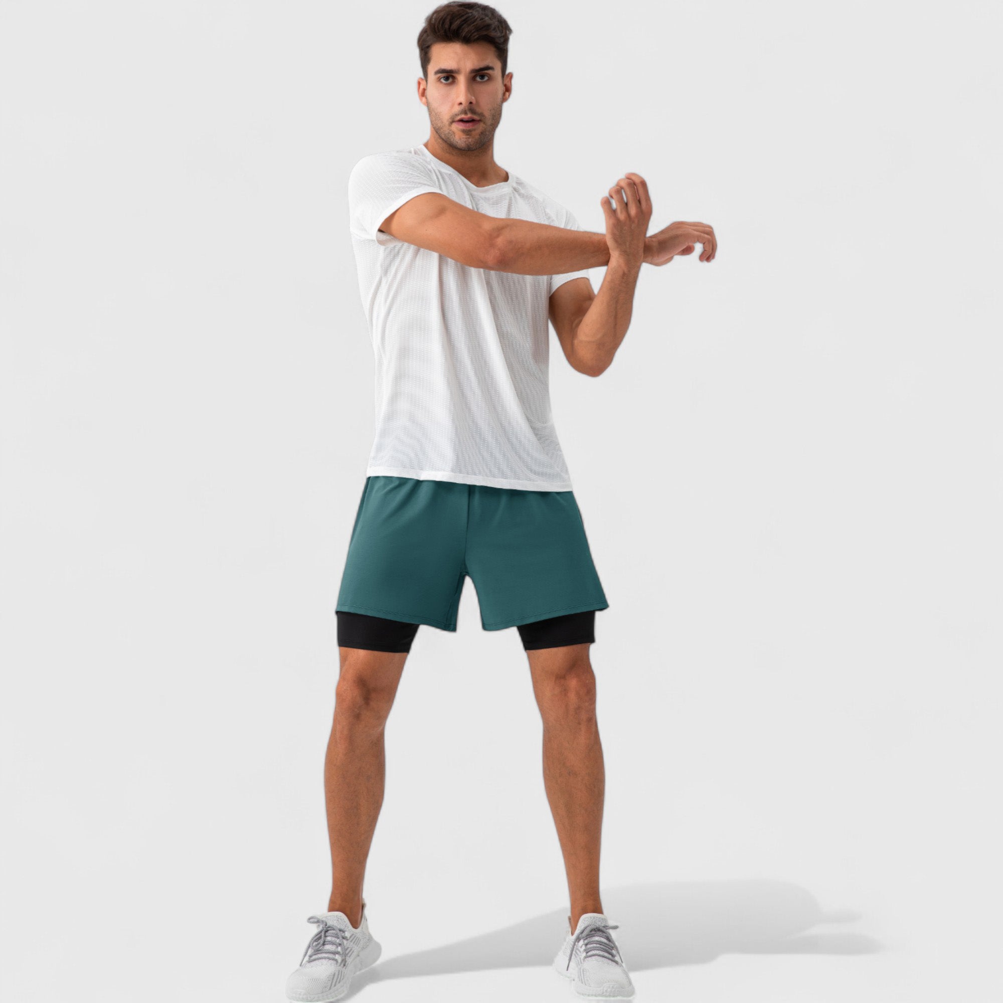 Anna-Kaci Active Men's 2-in-1 Training Shorts with Inner Compression Layer and Elastic Waistband