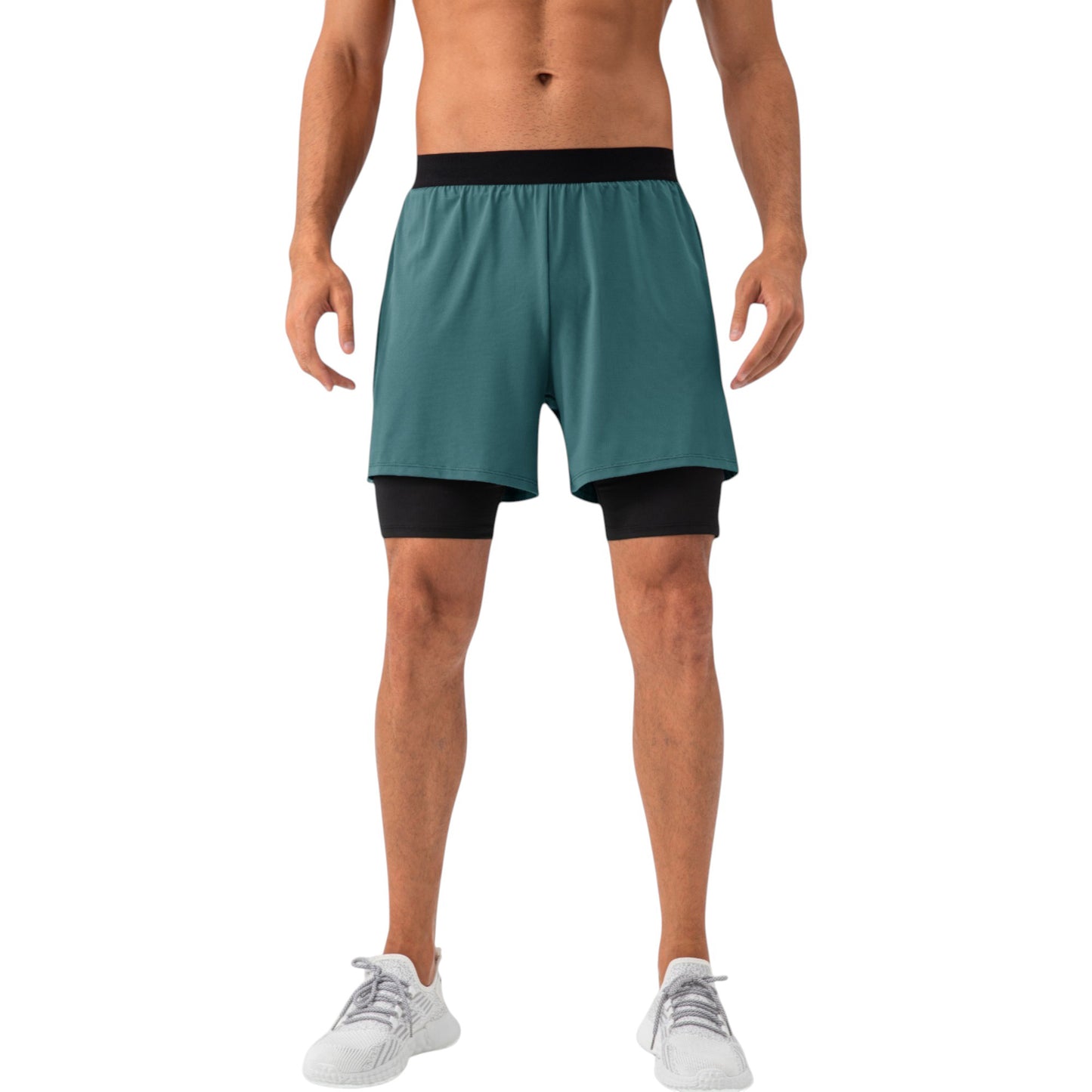 Anna-Kaci Active Men's 2-in-1 Training Shorts with Inner Compression Layer and Elastic Waistband