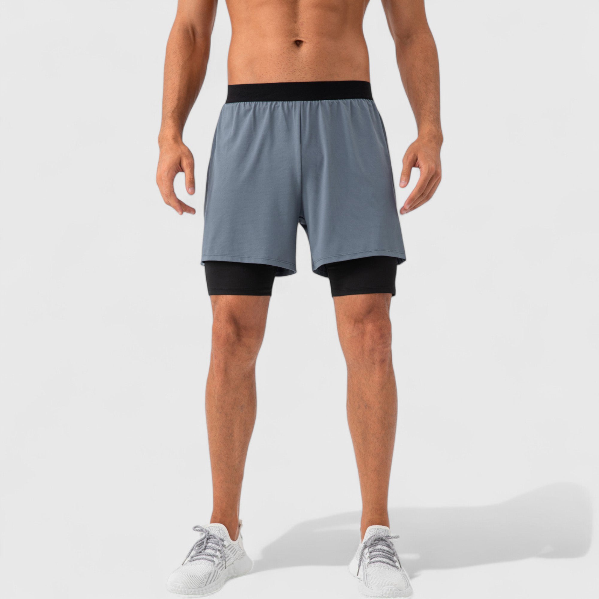 Anna-Kaci Active Men's 2-in-1 Training Shorts with Inner Compression Layer and Elastic Waistband