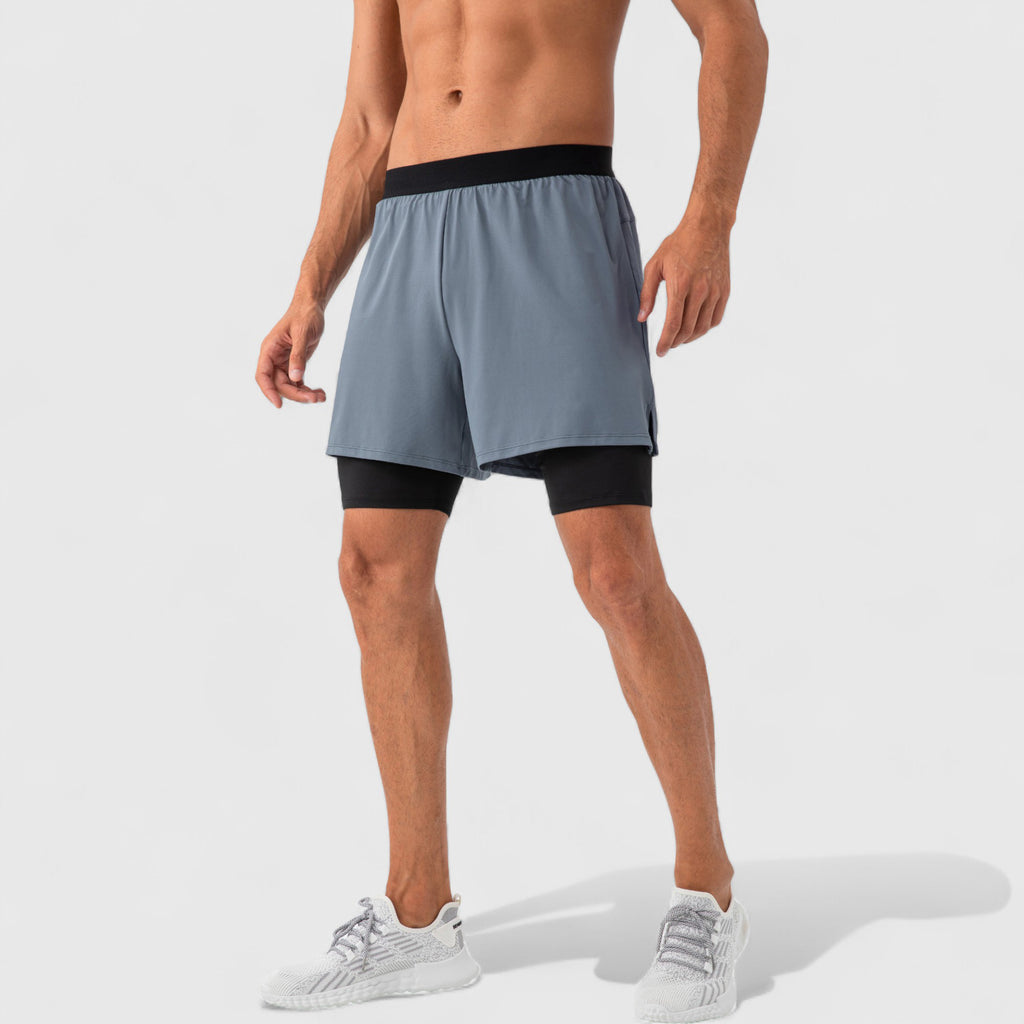 Anna-Kaci Active Men's 2-in-1 Training Shorts with Inner Compression Layer and Elastic Waistband