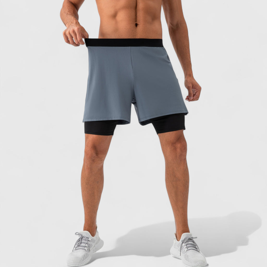 Anna-Kaci Active Men's 2-in-1 Training Shorts with Inner Compression Layer and Elastic Waistband