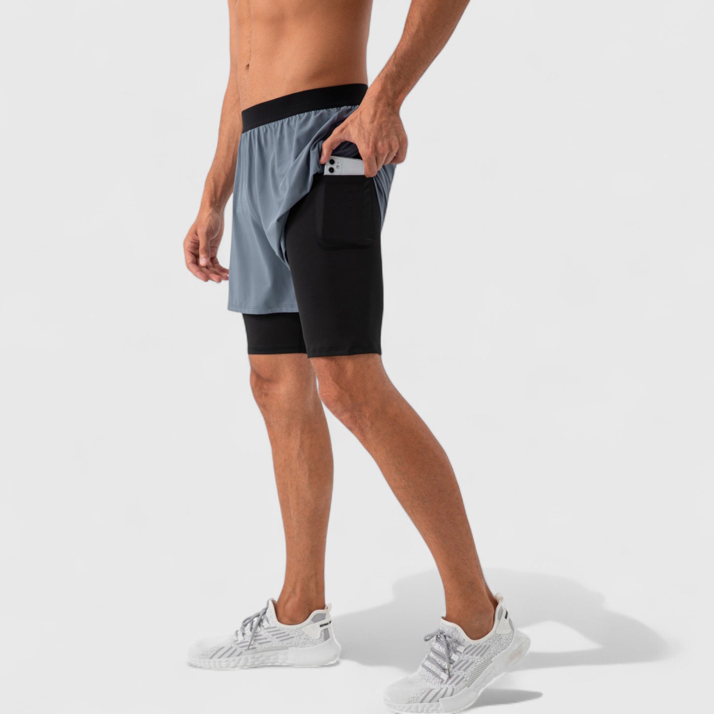 Anna-Kaci Active Men's 2-in-1 Training Shorts with Inner Compression Layer and Elastic Waistband