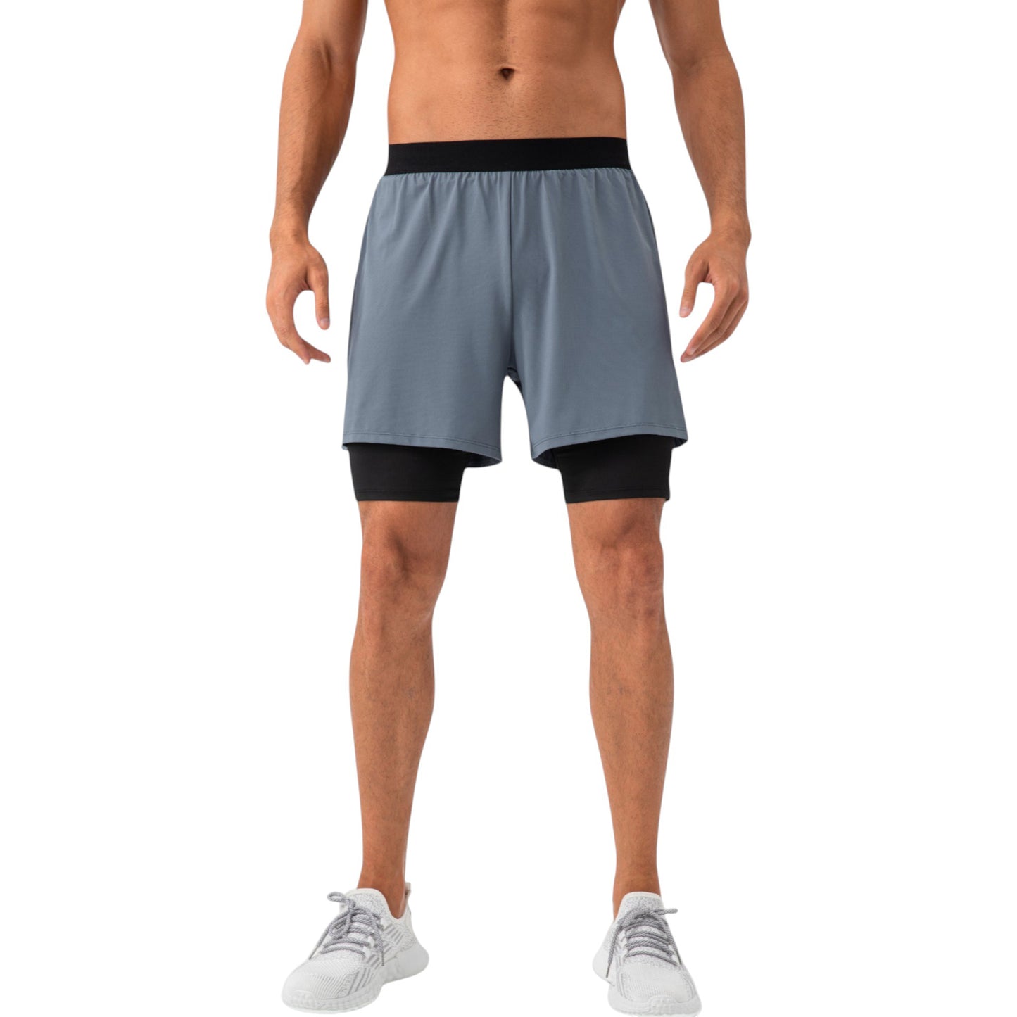 Anna-Kaci Active Men's 2-in-1 Training Shorts with Inner Compression Layer and Elastic Waistband