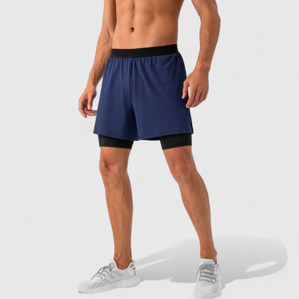 Anna-Kaci Active Men's 2-in-1 Training Shorts with Inner Compression Layer and Elastic Waistband