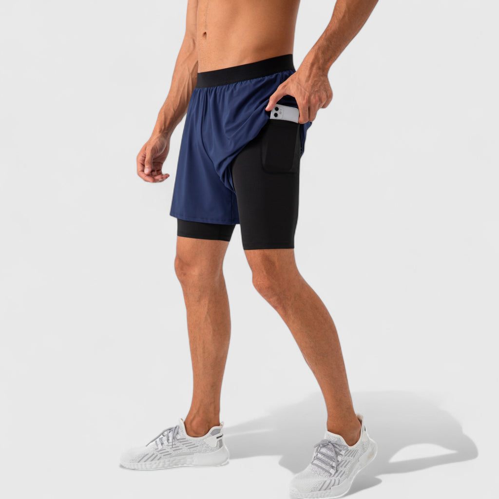 Anna-Kaci Active Men's 2-in-1 Training Shorts with Inner Compression Layer and Elastic Waistband