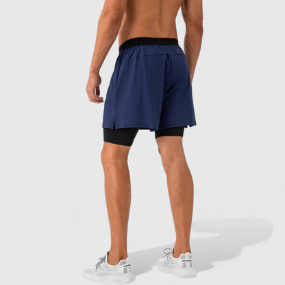 Anna-Kaci Active Men's 2-in-1 Training Shorts with Inner Compression Layer and Elastic Waistband