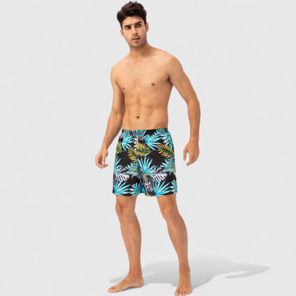 Anna-Kaci Active Men's Tropical Print Swim Trunks with Elastic Waistband and Side Pockets