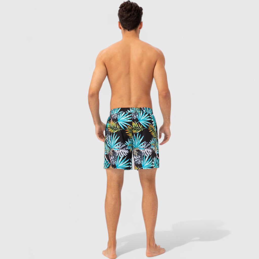 Anna-Kaci Active Men's Tropical Print Swim Trunks with Elastic Waistband and Side Pockets