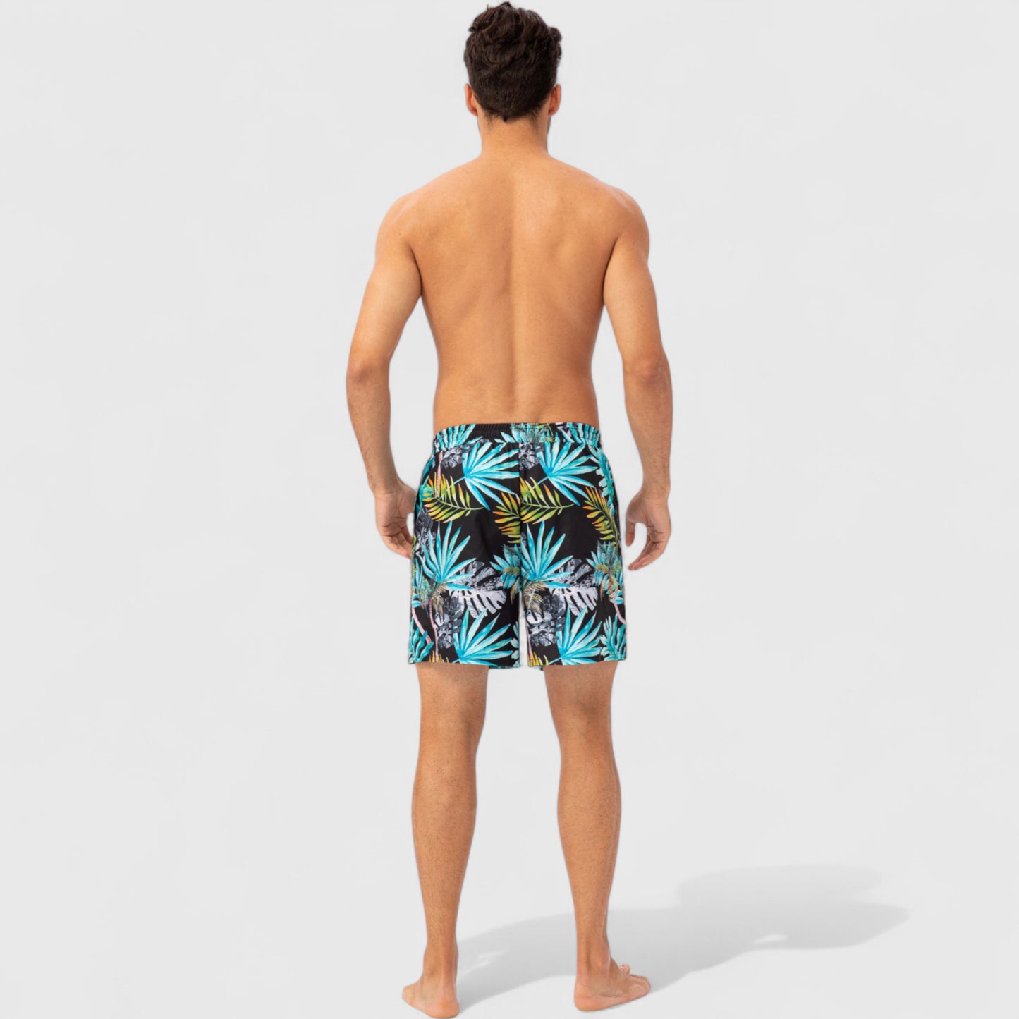 Anna-Kaci Active Men's Tropical Print Swim Trunks with Elastic Waistband and Side Pockets