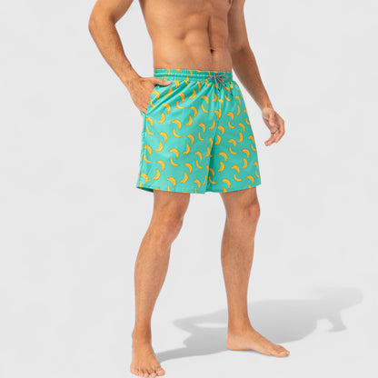 Anna-Kaci Active Men's Tropical Print Swim Trunks with Elastic Waistband and Side Pockets