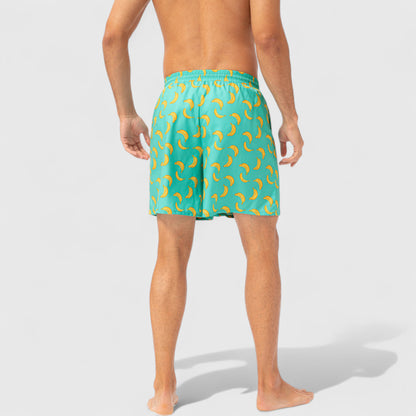 Anna-Kaci Active Men's Tropical Print Swim Trunks with Elastic Waistband and Side Pockets