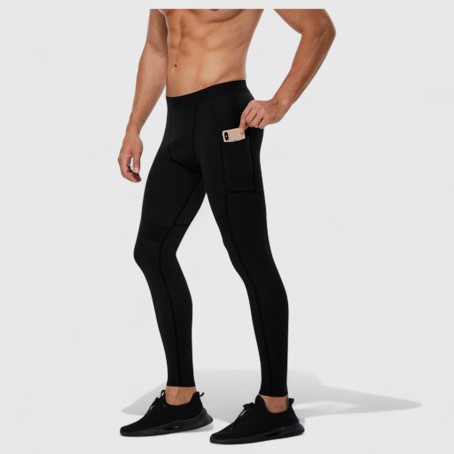 Anna-Kaci Active Men's Compression Leggings with Wide Waistband and Side Pocket for Training and Performance