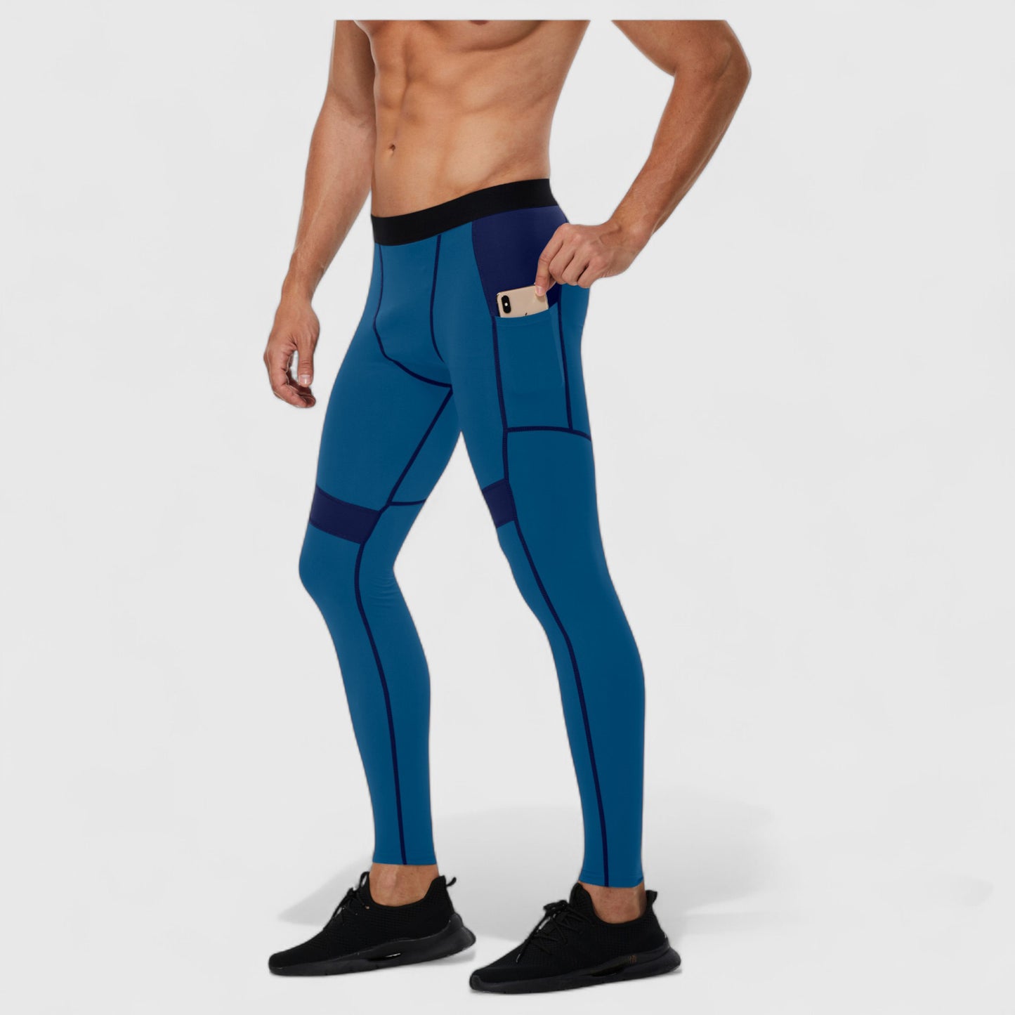 Anna-Kaci Active Men's Compression Leggings with Wide Waistband and Side Pocket for Training and Performance