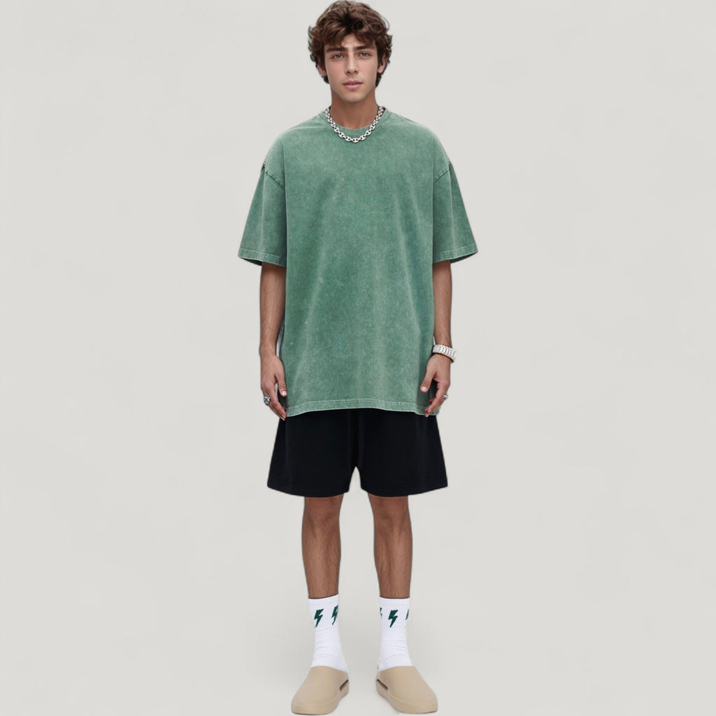 Anna-Kaci Active Men's Oversized Short Sleeve Crew Neck T-Shirt with Washed Effect